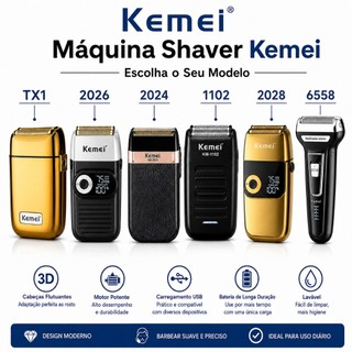 Kemei Shaver TX1 2024 1102 2026 2028 Máquina Acabamento Barbeador Barba Recarregável Sem …