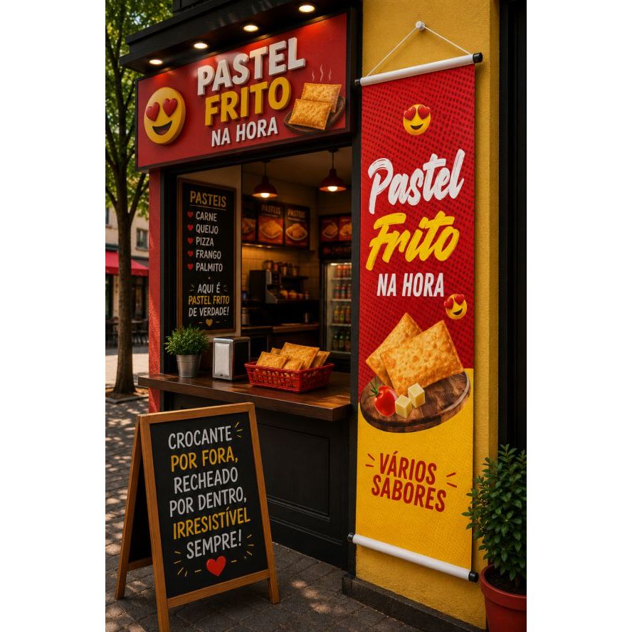 Banner Faixa em Lona Fosca – Pastel Frito Na Hora – Pronto para Uso