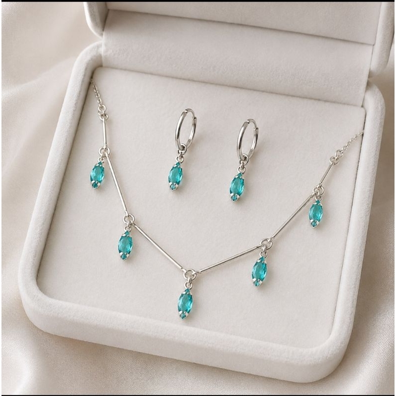 Choker brinco Argola com Navete de Zircônia Prata 925
