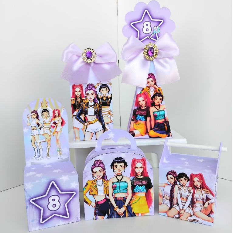 Kit Caixas Personalizados Guerreiras do kpop DESMONTADO / Lembrancinha de festa / Aniversário