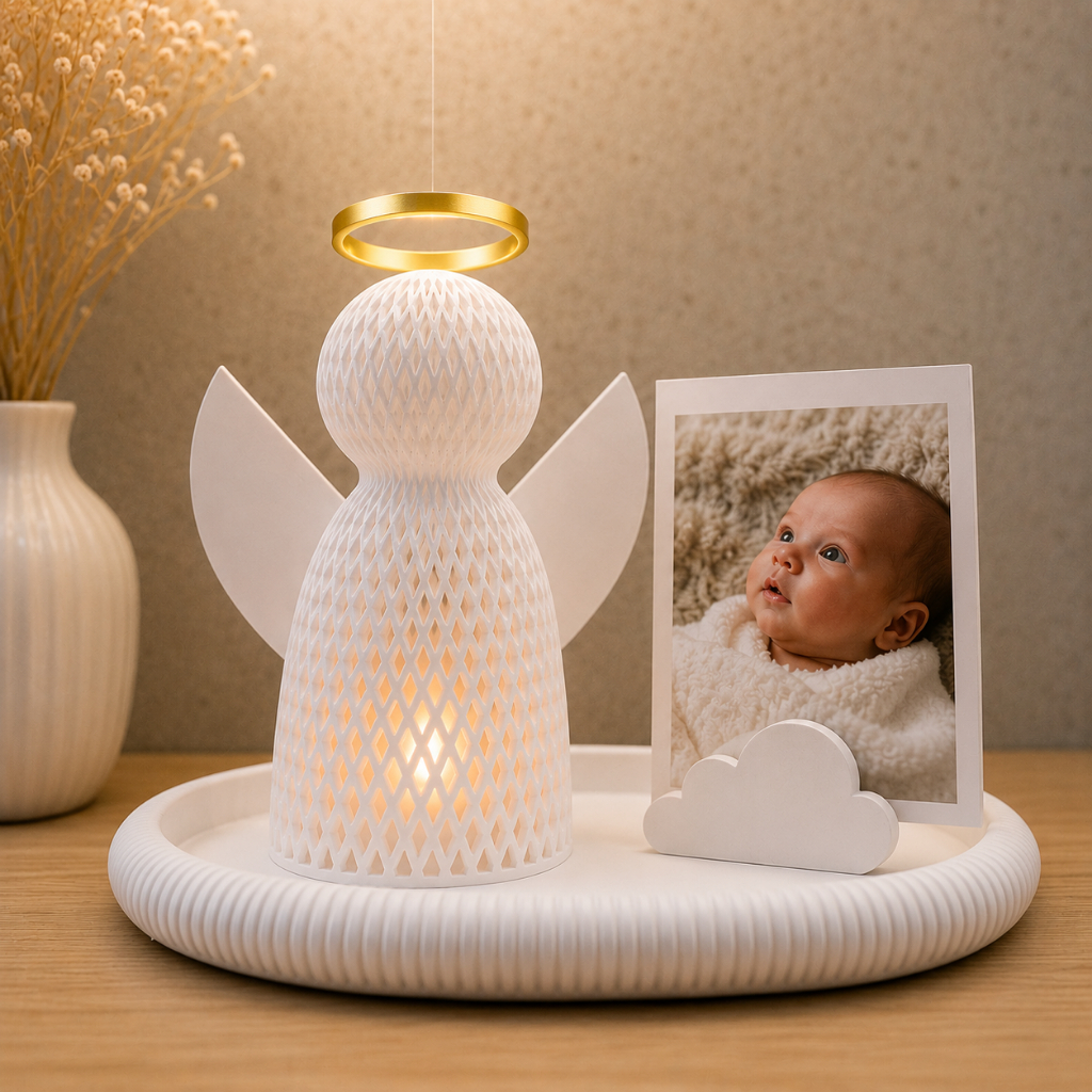 Kit Anjo da Guarda com Luz LED e Porta Foto | Presente Maternidade Personalizado
