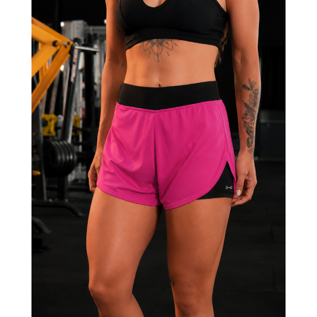 Shorts Compressão 2 em 1 Academia Esporte Fitness Bermuda de Academia Feminino Caminhadas e Corrida