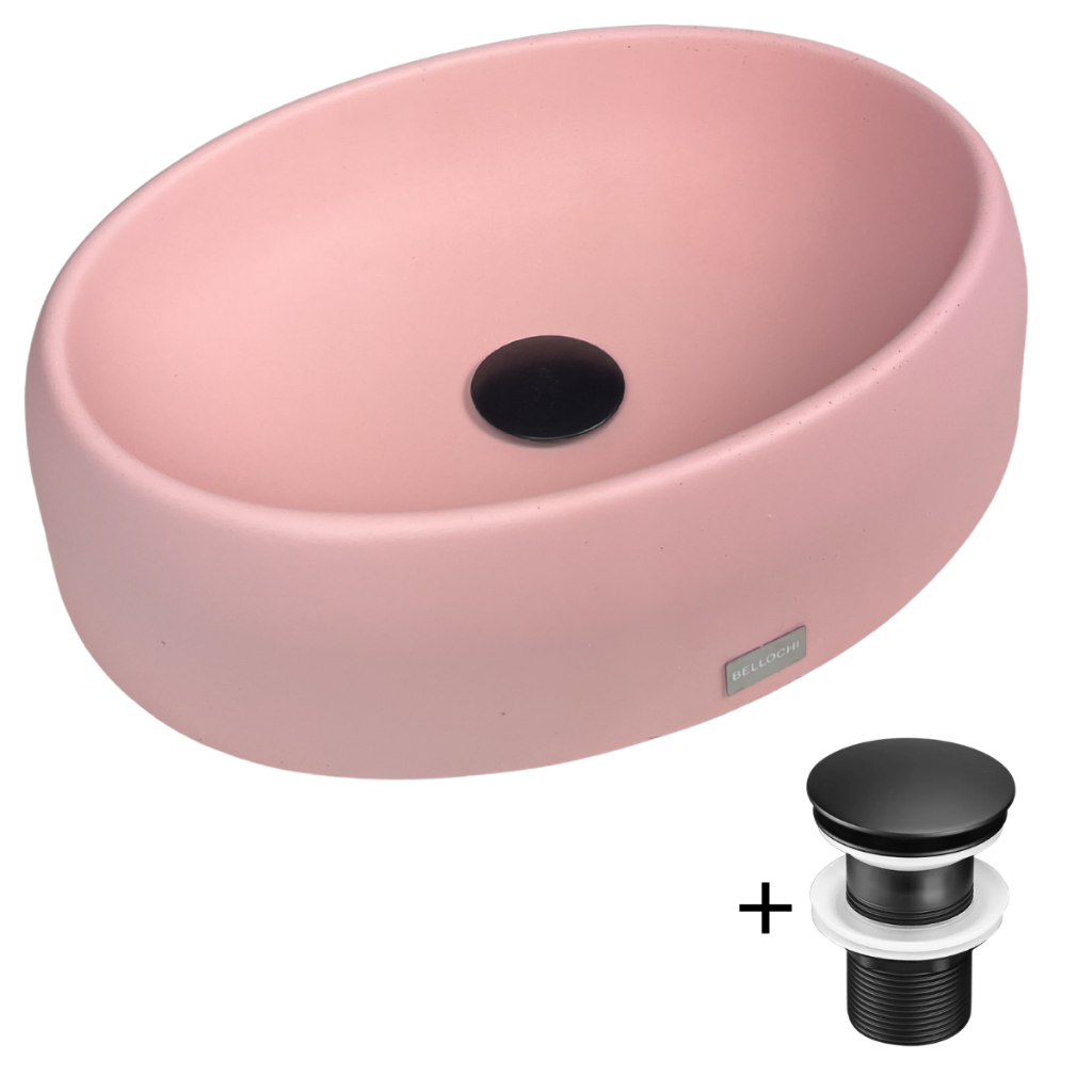 Kit Cuba Sobrepor com Valvula Banheiro Rosa Sobrepor Oval 39x29 Pia