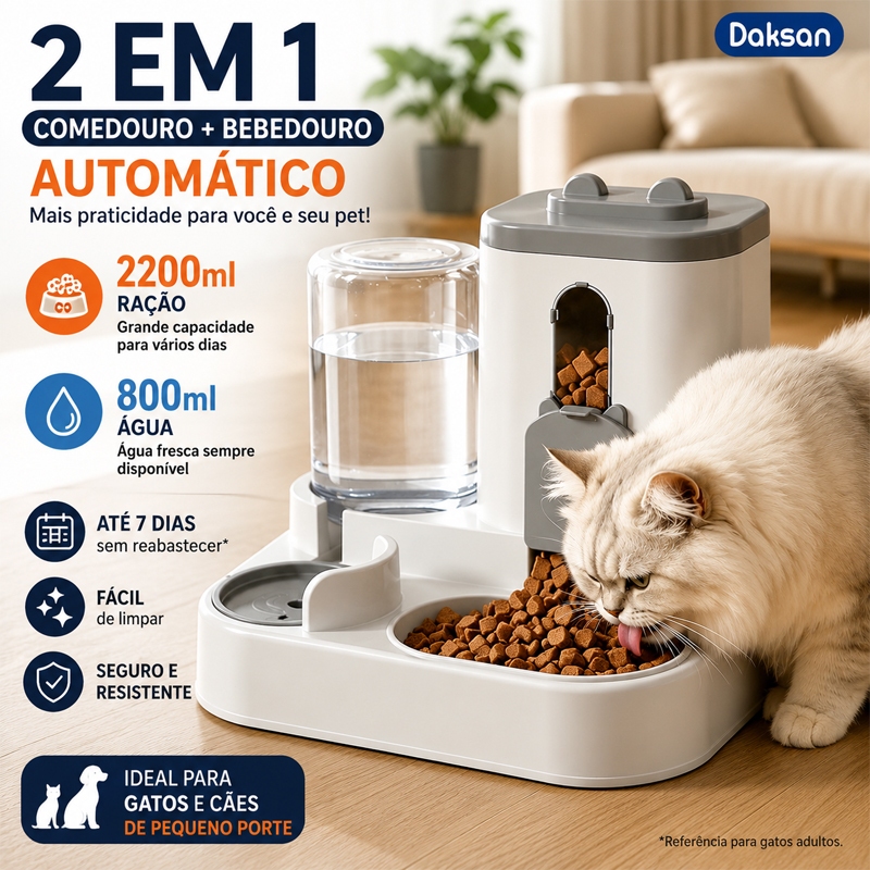 Comedouro e Bebedouro Automático 2 em 1 Elevado
