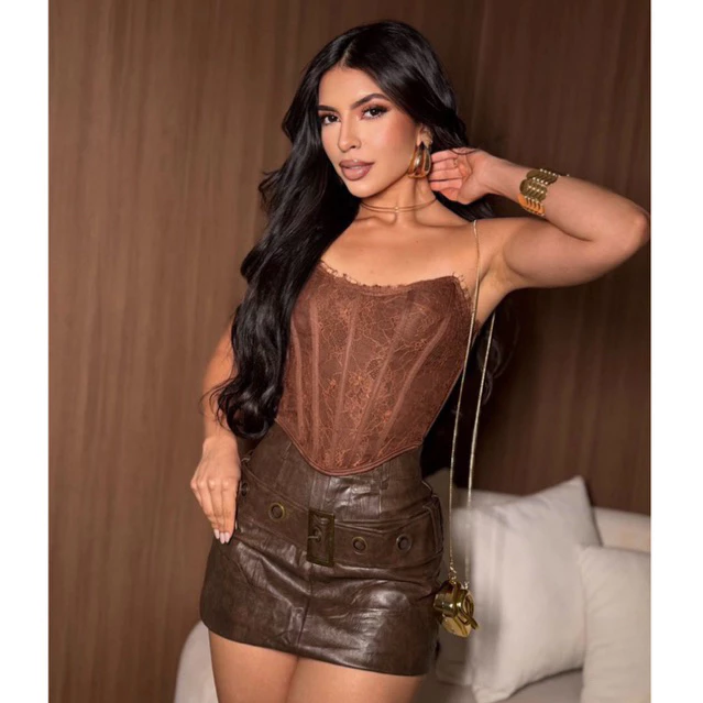 Cropped Corset Feminino Renda Tomara que Caia Corselete com Barbatanas Tendência Croselet Festa Inverno Balada Country — imagem 1