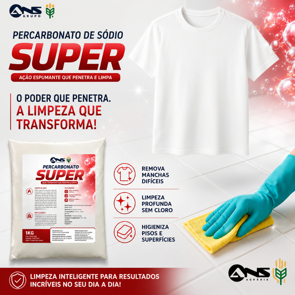 Detalhes do Percarbonato de Sódio Super 1kg Removedor de Manchas Sem Cloro Oxigênio Ativo Limpeza Profunda