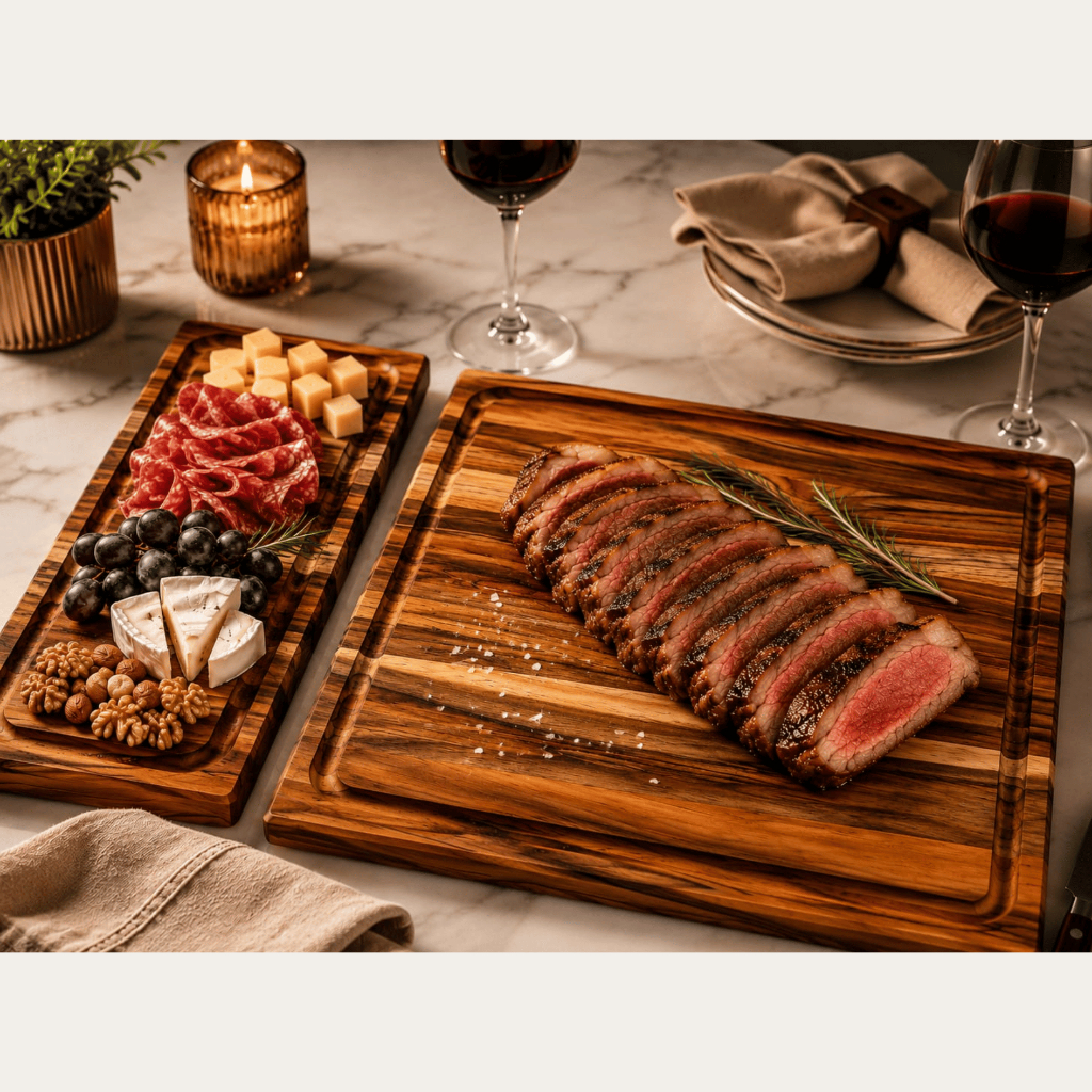 Kit Tábua De Churrasco + Petisqueira Em Madeira Teca Premium