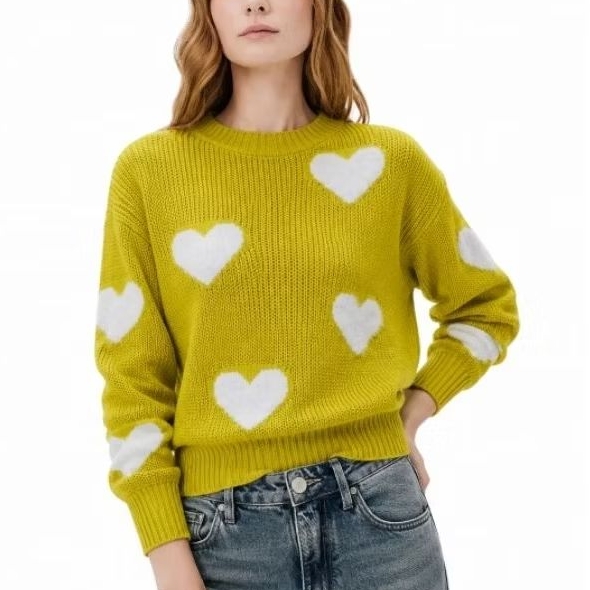 blusa tricô coração amarelo