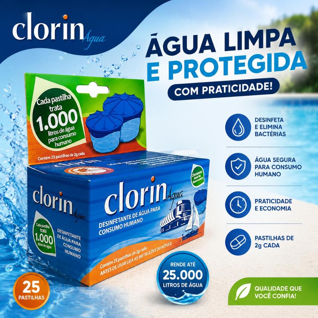 Cloro Clorin Para 1000l D´água Embalagem Com 25 Pastilhas