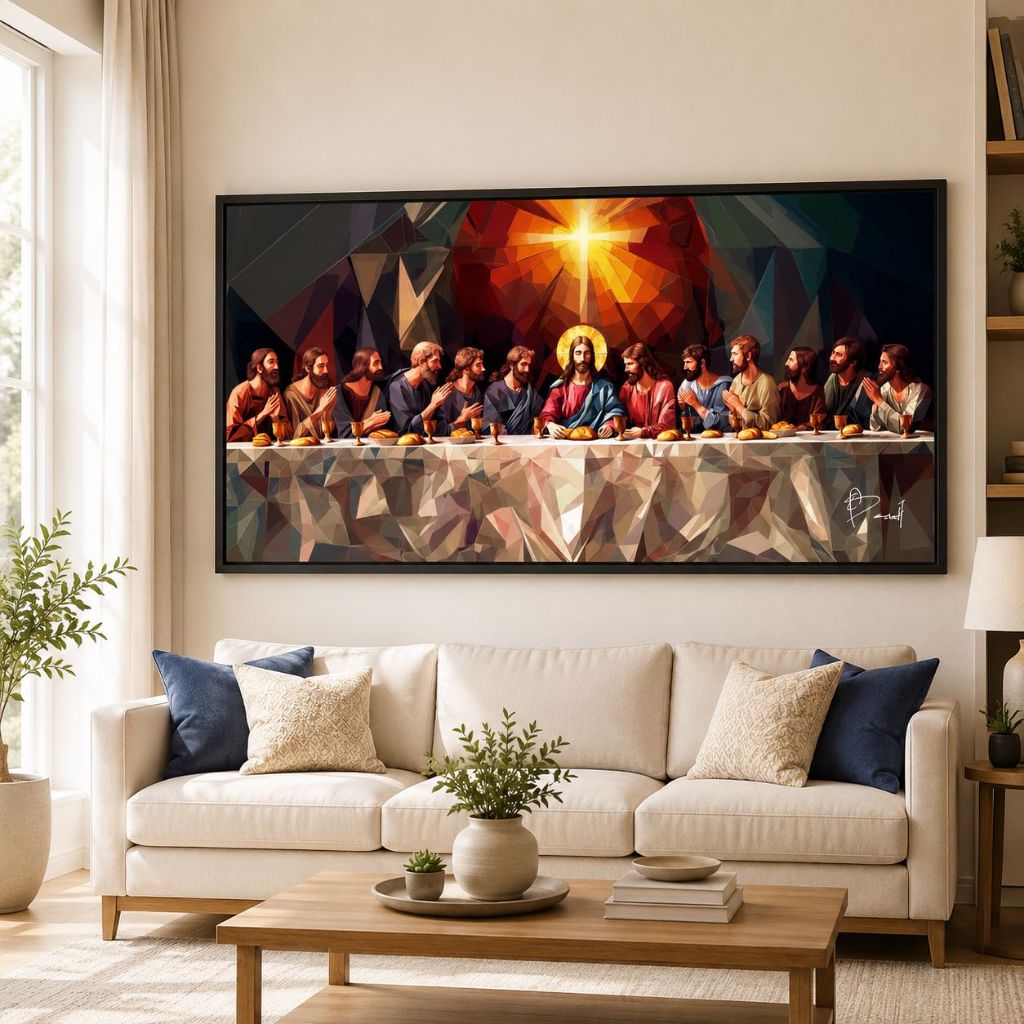 Quadro Decorativo Grande 1,10 x 70 Cm  Santa Ceia Jesus Cristo Última Ceia Religiosa Sala Quarto