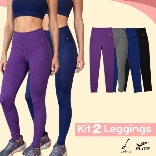 Calça Legging Academia Feminina Kit 2 Cintura Alta Zero Transparência Alta Compressão Lady Ju Elite
