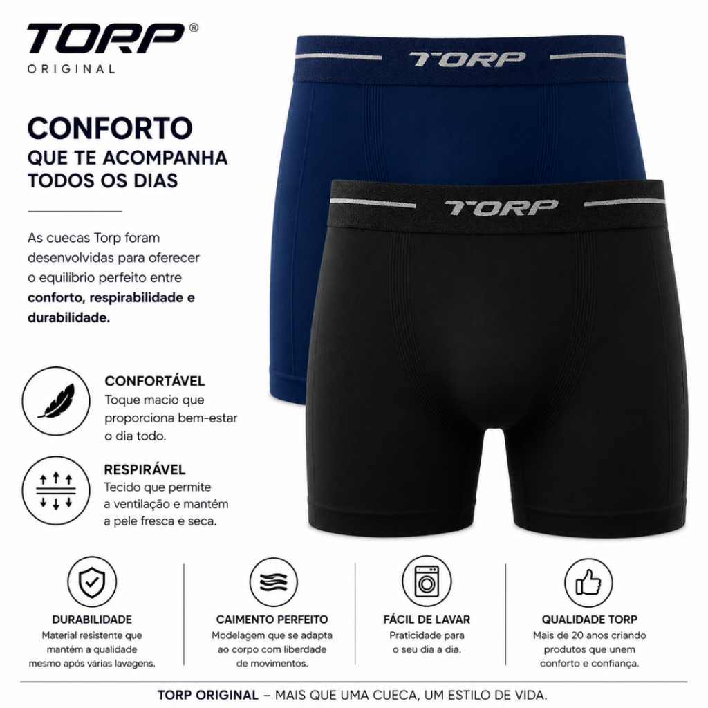 Kit 2 Cuecas Boxer Box Masculina Basic Casual Sem Costuras Microfibra Soul Eco Torp