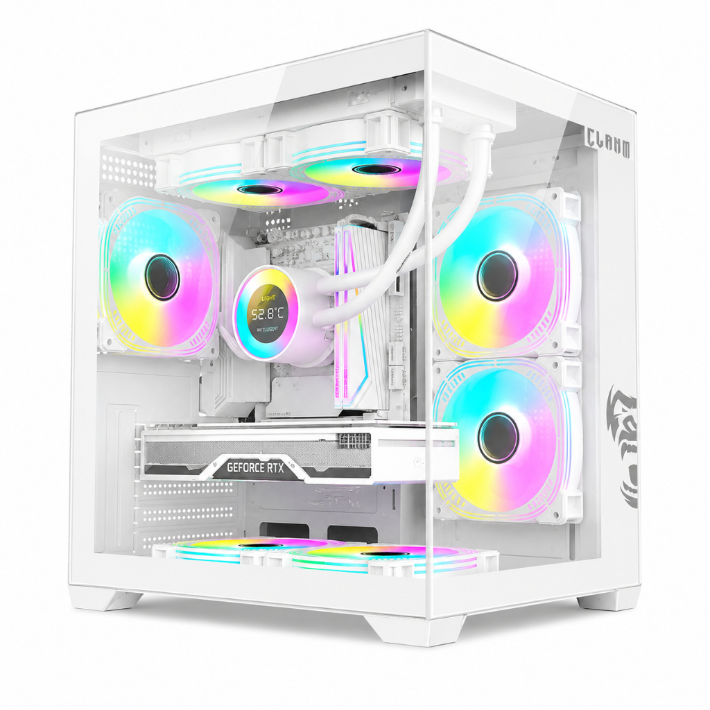 Gabinete Gamer Grodd Snow Branco CLANM Vidro Temperado mATX Mini ITX Até 7 Fans