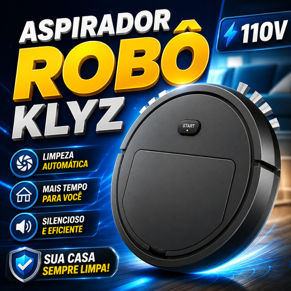Aspirador Robô Automático Klyz 110V Slim 2800Pa Inteligente Silencioso Até 60 Minutos de Autonomia