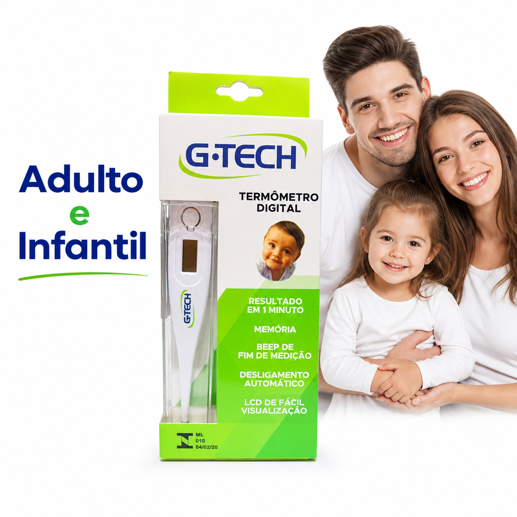 Termômetro Digital Clinico Branco G-Tech Adulto E Infantil Com Protetor de Acrílico