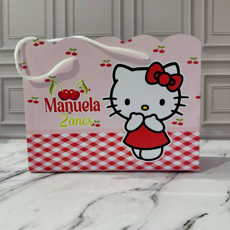 Sacolinha G Nuvem Personalizada da Hello kitty Vermelha e Cerejinha/para festa infantil / Papelaria/ sacola/ aniversário