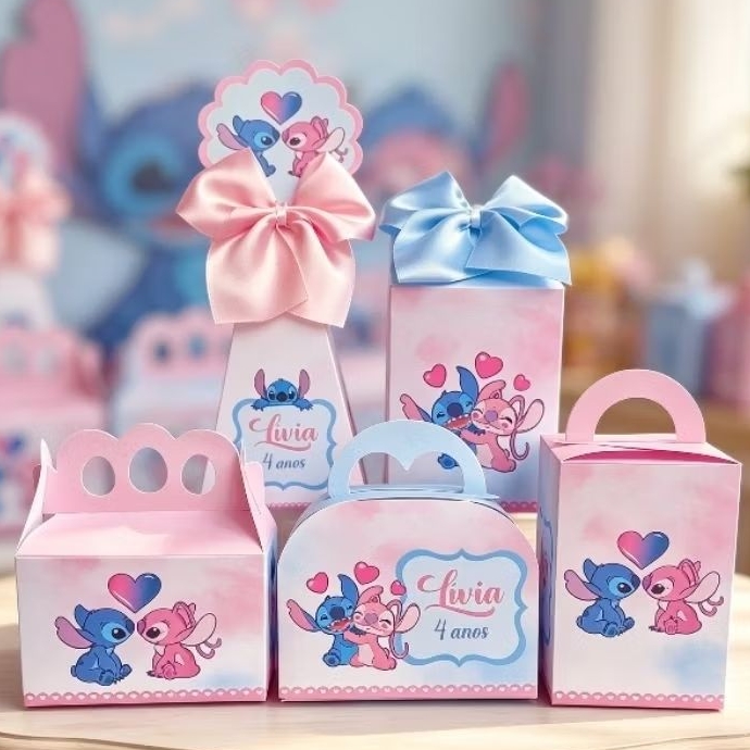 PEGUE E MONTE - Kit Festa Personalizados Stitch e Angel | Caixinhas Lembrancinhas para festa Lilo e Stitch