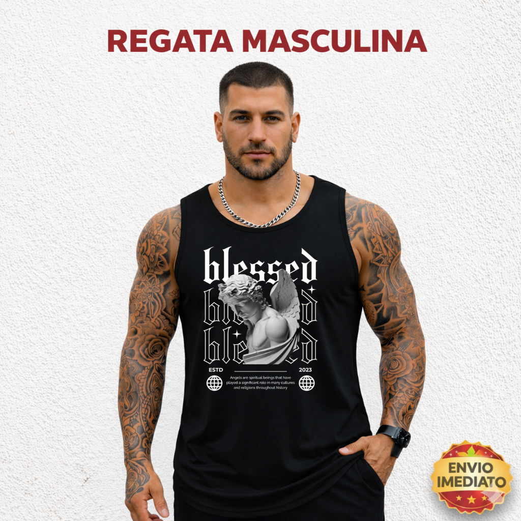 Camiseta Regata Masculina Blessed Streetwear Estampada Moda Urbana Tendência Envio Imediato