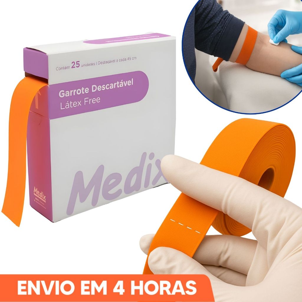 Garrote Torniquete Em Rolo Descartável Laranja Coleta de Sangue 25un Medix