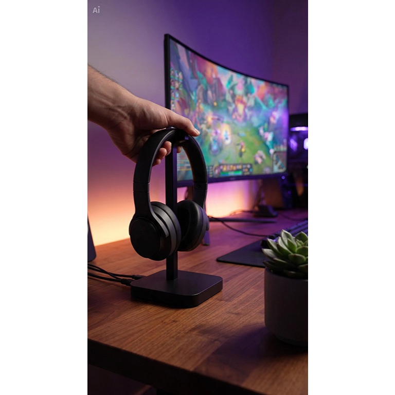 Suporte Headset Gamer Stand Fone de Ouvido Universal Organizador de Mesa Base Antiderrapante Preto
