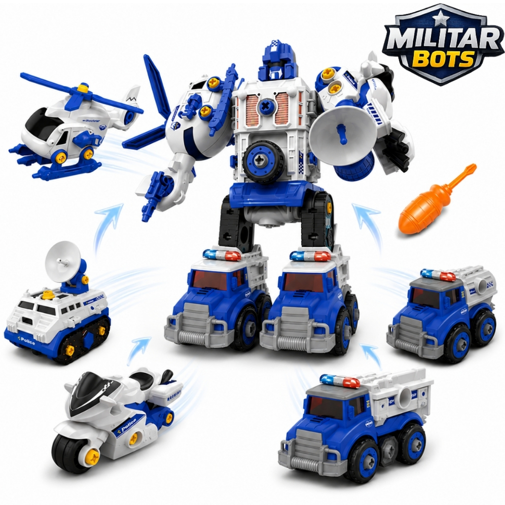 Robô Monta e Desmonta 5 em 1 Carrinhos Viram Robô Brinquedo Menino Exército