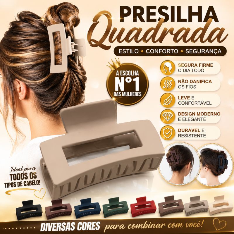 Presilha Quadrada Prendedor De Cabelo Luxo Feminino Piranha Hair Clips Garra 8,5cm