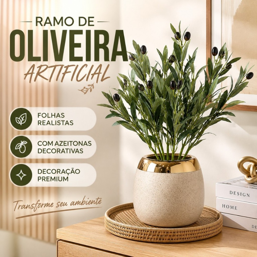 Ramo De Oliveira Artificial 47cm Com Azeitonas Planta Decorativa Realista Folhagem Para Vaso Sala Casa