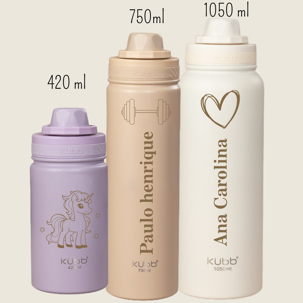 Garrafa Térmica Hydra Inox 420ml 750ml e 1050ml com Alça | Mantém Quente e Frio À Prova de Vazamento