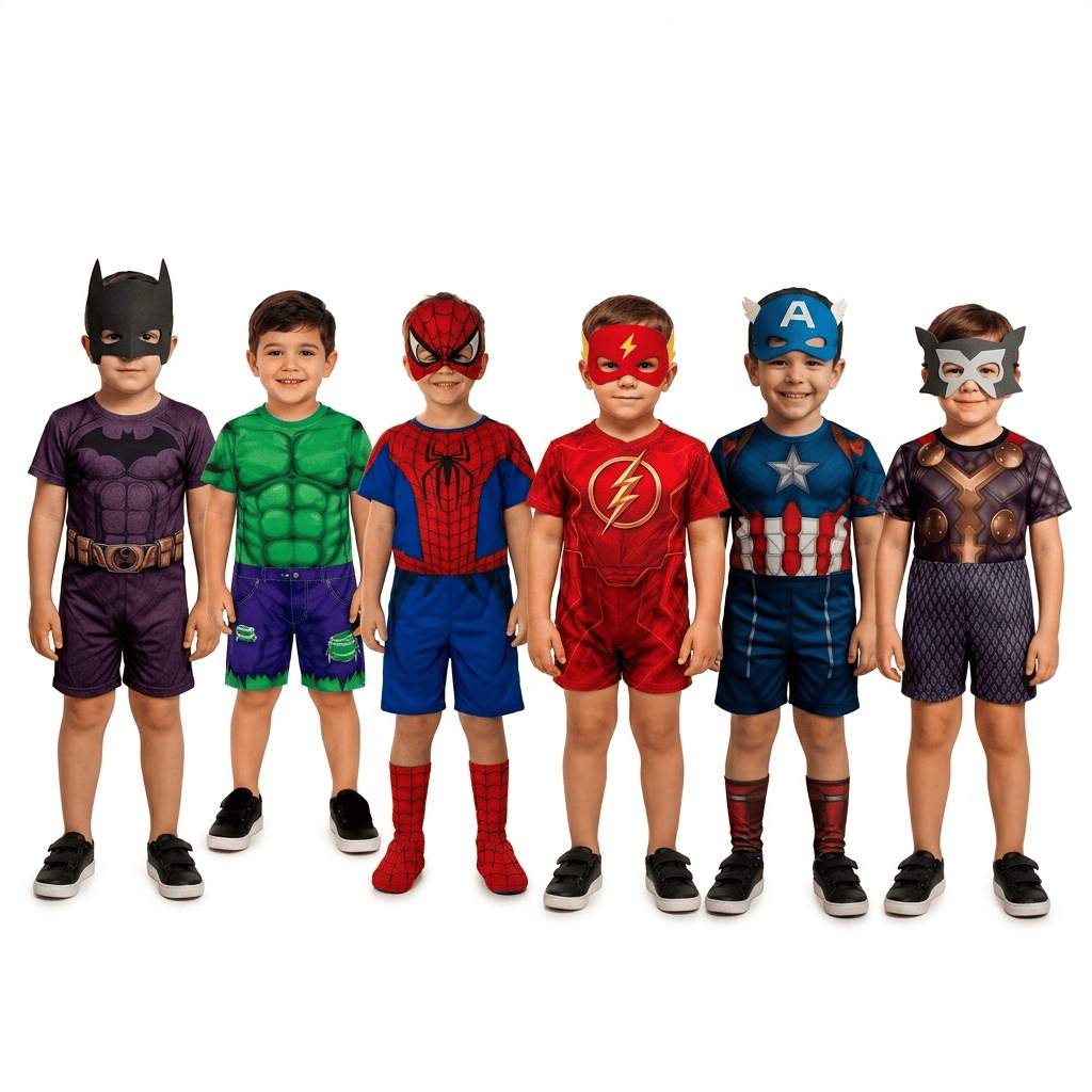 Fantasia Infantil Herói Menino Homem Aranha Batman Hulk Vingadores Super Herói Roupa Festa Aniversário Cosplay Carnaval