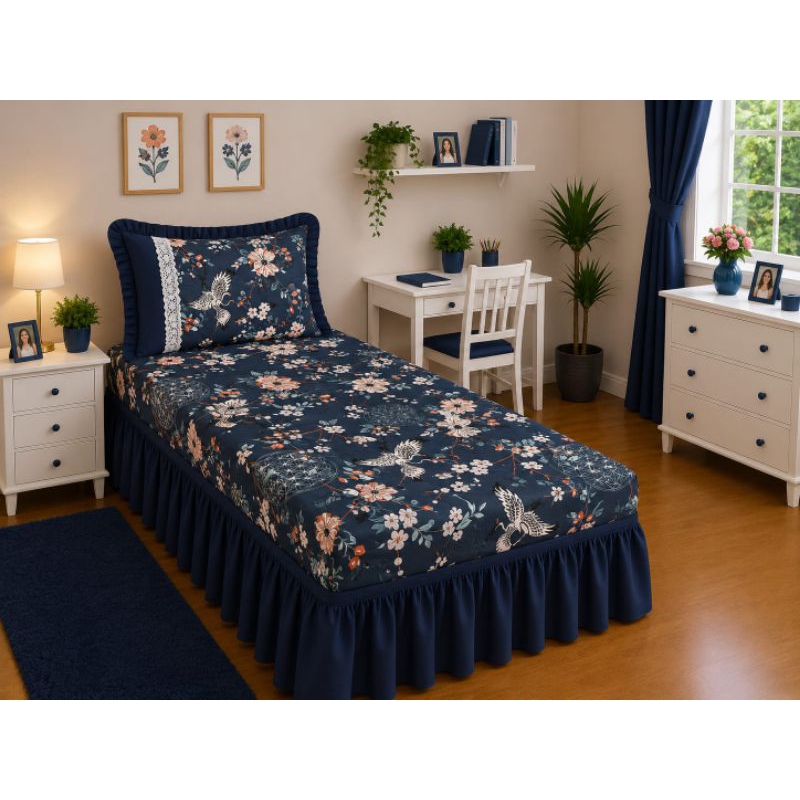 COLCHA COBRE LEITO SOLTEIRO OXFORD ESTAMPADO COM BARRA LISA — imagem 2 de 2