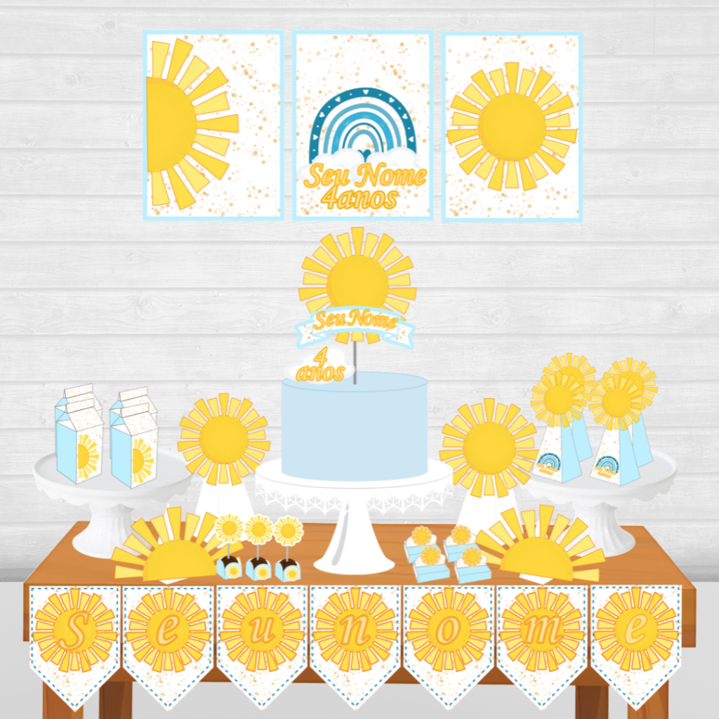 Kit Festa só um bolinho Primeira Volta ao Sol Azul personalizado/mesversário aniversário/ Lembrançinha 80 itens