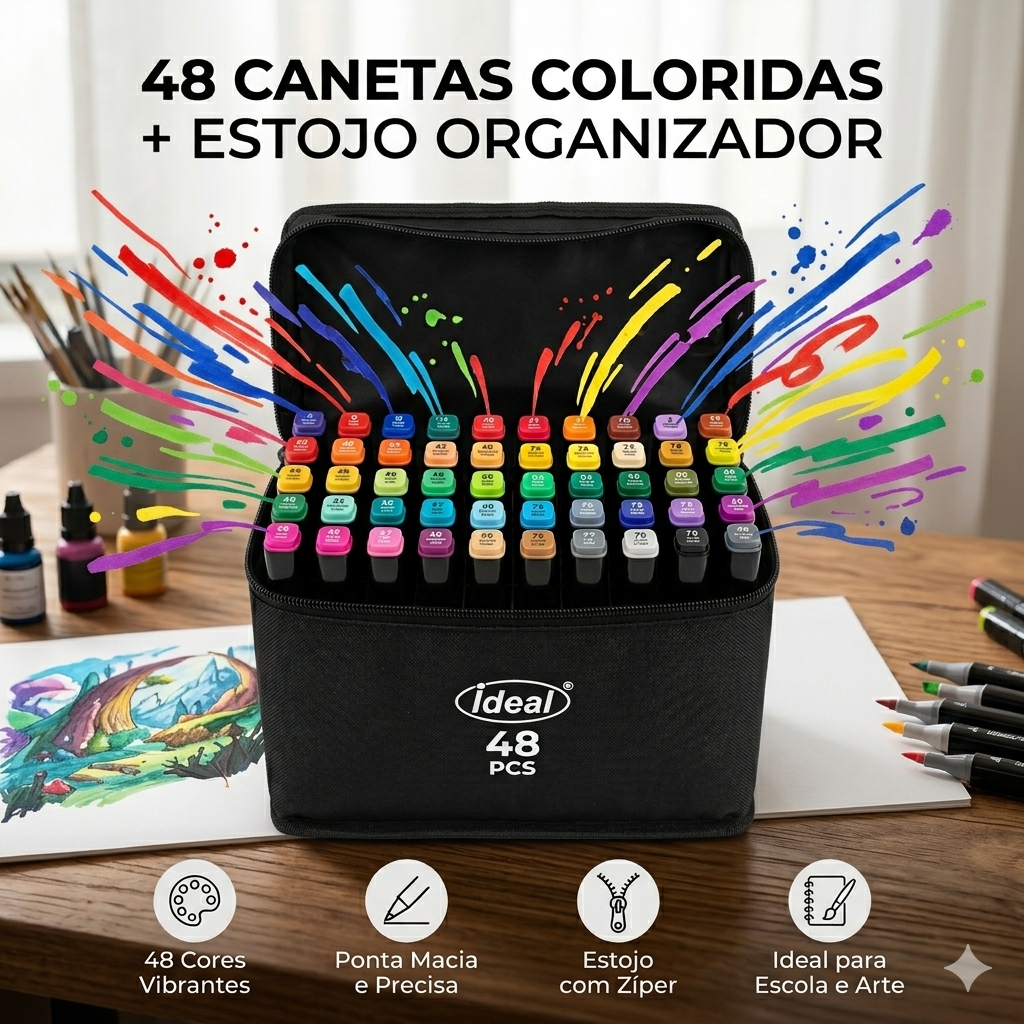 Canetinha Colorida Estojo 48 und Hidrograficas Coloridas Ponta Fina Desenho Pintura Escola Artista