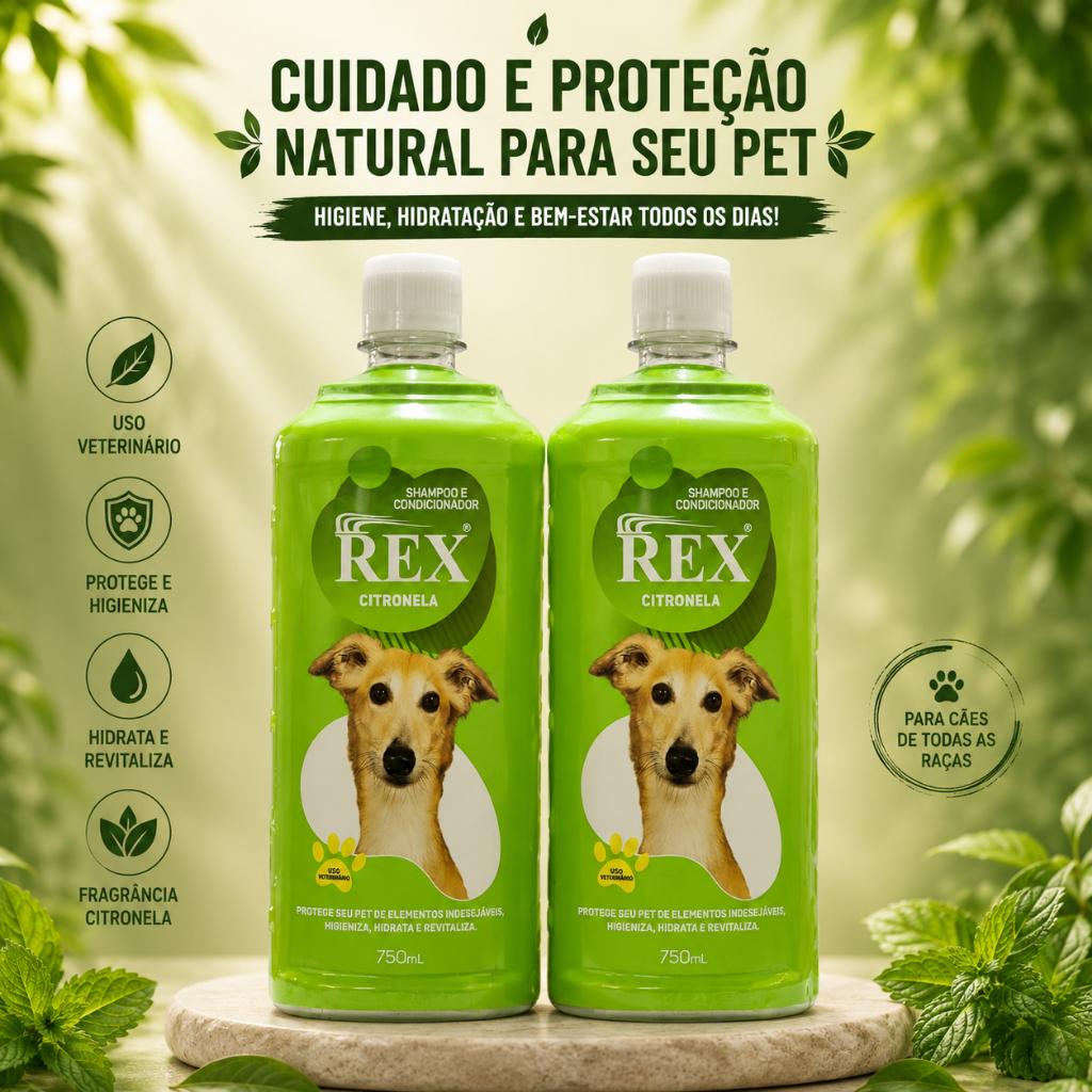🐶 2x Shampoo Rex Citronela 750ml | 1,5 Litro | Envio Rápido