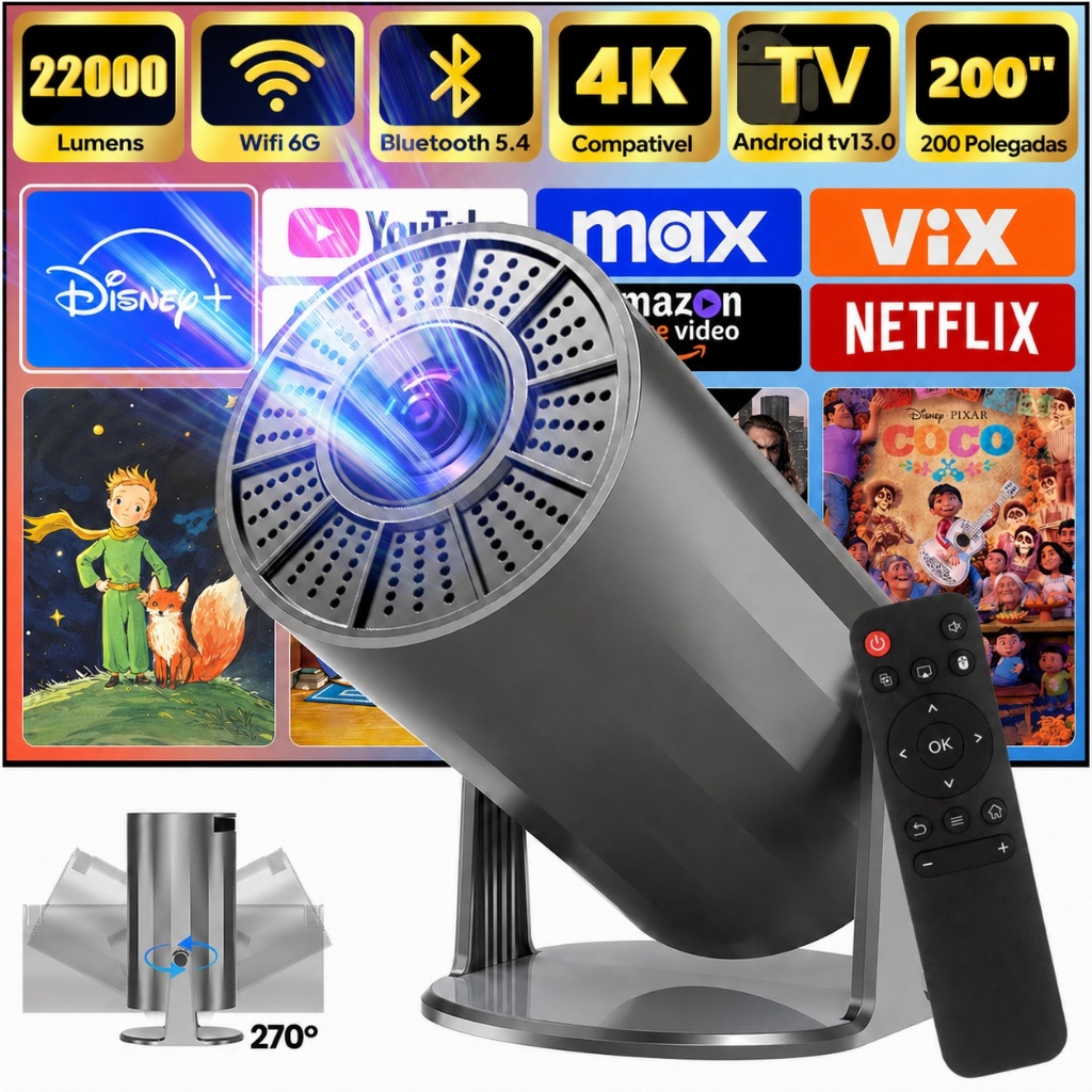 Portátil Smart Android Projetor 4K HD HDMI Wifi Bluetooth Alto Falante Embutido