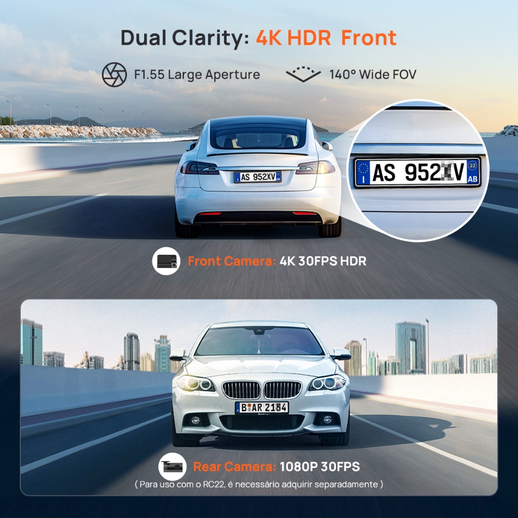 70mai Câmera Veicular Automotiva A800SE 4k Hdr 3'' Tela Gps ADAS Wifi Com App Visão Noturna Supercapacitor Suporta 512 G · foto 2