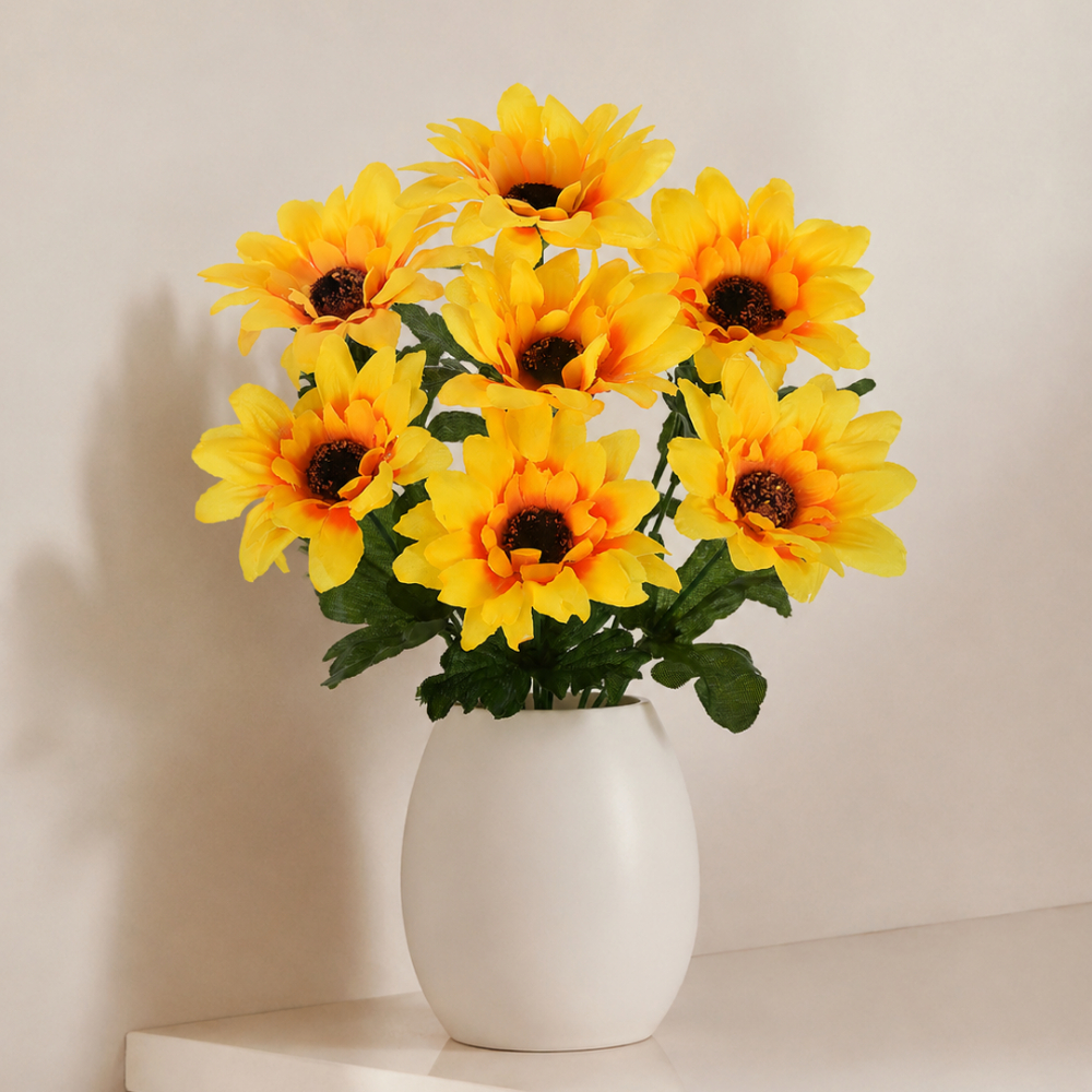 Buquê de Girassol Artificial com 7 Flores em Cetim Amarelo Decorativo Shopsul