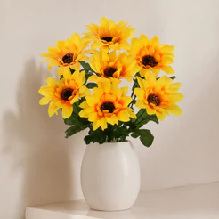 Buquê de Girassol Artificial com 7 Flores em Cetim Amarelo Decorativo Shopsul