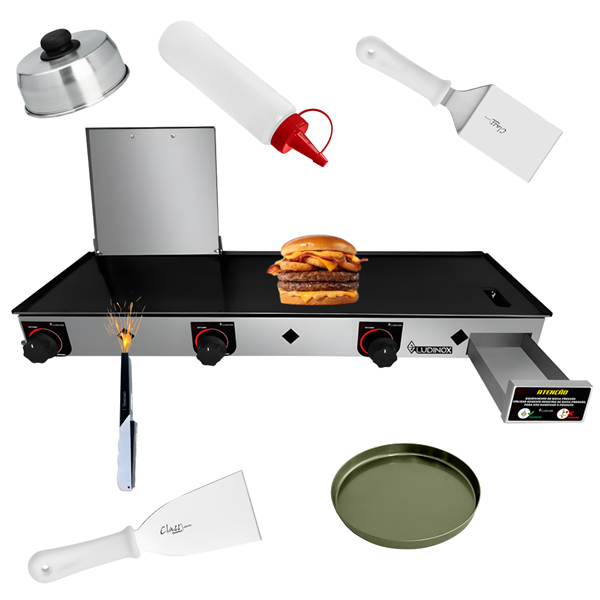Chapa Lanche Industrial 90x30 a Gás com Kit Acessórios