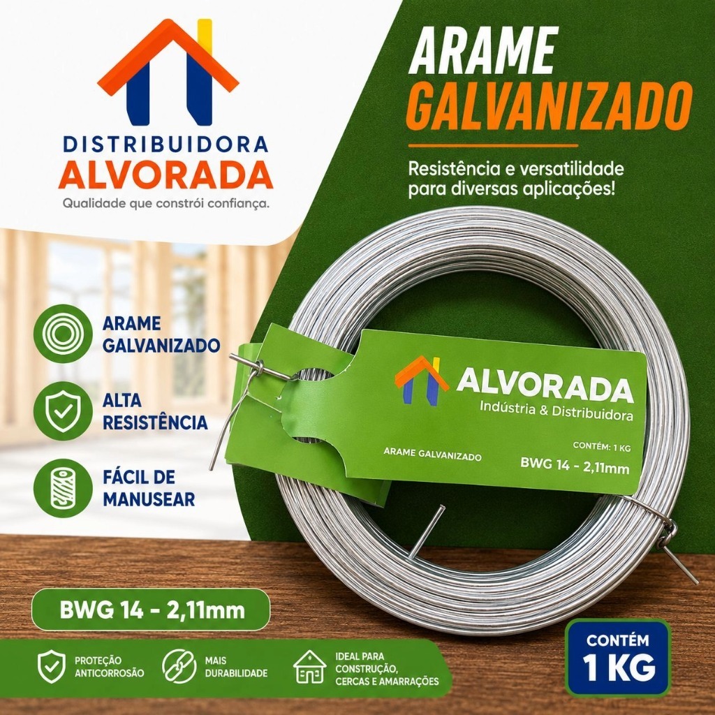 Arame Galvanizado 14 bwg 211 mm 1 Kg Alvorada Artesanato Forro Drywall Placas Construção Cercas Agropecuárias.