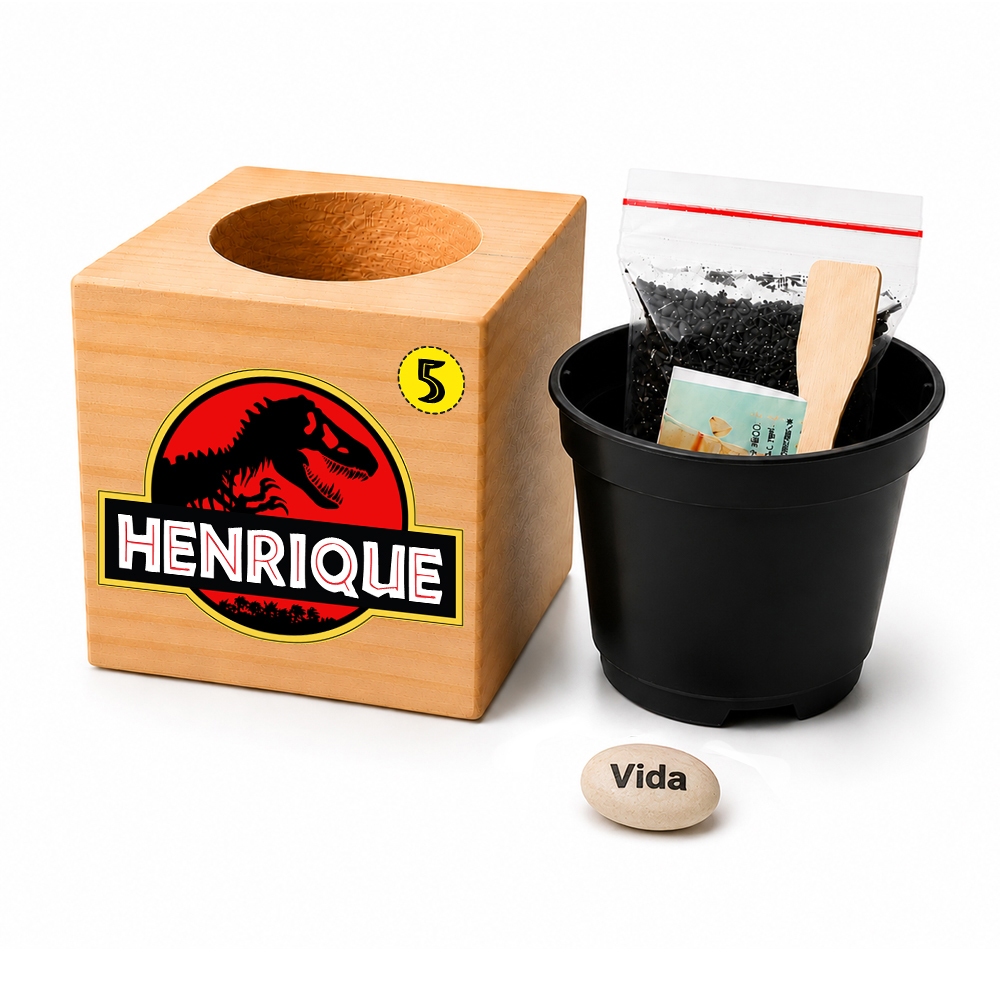 Kit Plantio Dinossauro Lembrancinha Personalizada Festa Infantil Cachepô MDF Vasinho Semente Gravada