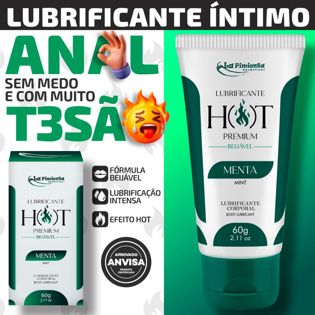 LUBRIFICANTE HOT PREMIUM BEIJÁVEL MENTA: REFRESCÂNCIA HOT COM CONTRASTE PERFEITO