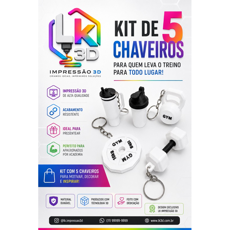 Kit Chaveiro Academia | Halter| Anilha| Copo| Kettlebell| Sheikeira