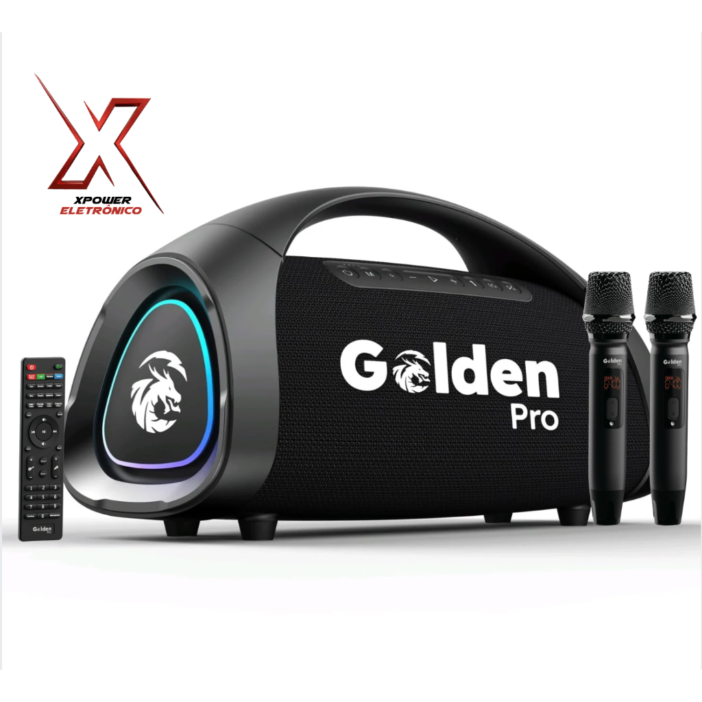 Caixa de som golden pro power box 17 / 2 microfone + controle remoto ipx67