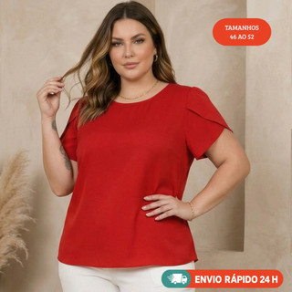 Blusa Feminina Plus Size Confortável Casual Elegante Fresquinha Soltinha 46 Ao 52