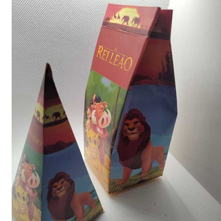 KIT 8 Caixas Cone + 8 Caixas Milk Rei Leão 16 unidades * Papelaria | Decoração Festa Infantil | Lembrancinha | Enfeite