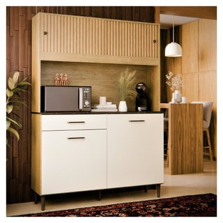 Armário de Cozinha Completo Ripado 3D Com 4 Portas e Gaveta Kit De Parede Compacto com Ni…
