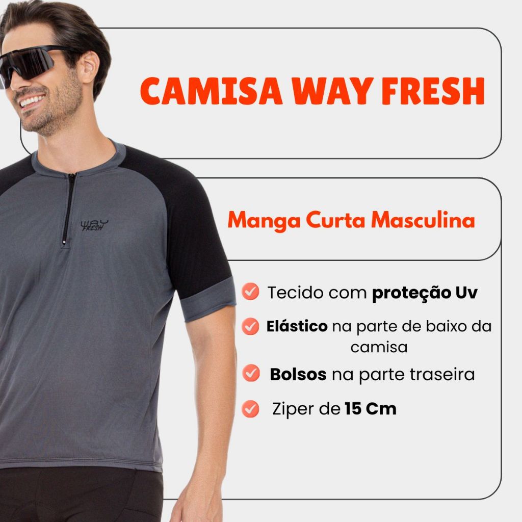 Kit 2 Camisas Camiseta Masculina Ciclismo Roupas Pedal Bike Way Fresh Zíper Parcial
