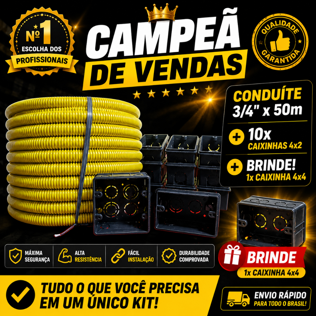 🏆 Kit Elétrico Completo Conduíte Corrugado 3/4 25m ou 50m + 10 Caixinhas 4x2 + Brinde Caixa 4x4 | Reforma e Construção