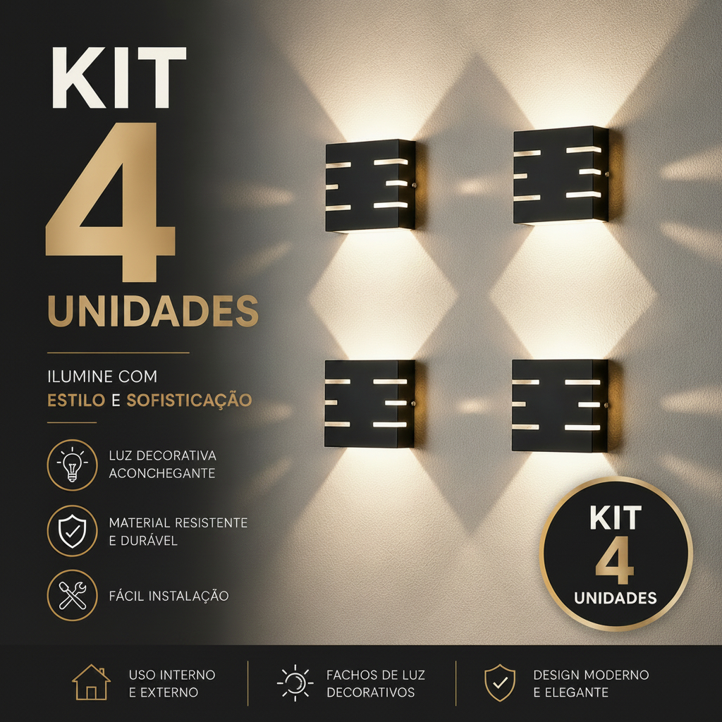 Kit 4 Arandela Luminária De Parede Slim 6 Frisos Decoração Muro Interna Externa chácaras Lâmpada Led