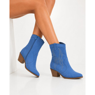 Bota Feminina Texana Bico Fino Detalhe Stras Saltinho Casual